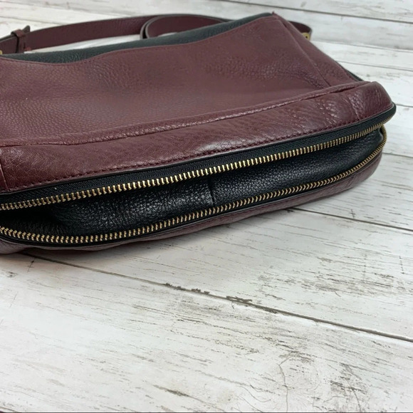 Fossil All Leather Crossbody Messenger Bag Flap Zip Around Expandable Colorblock - Picture 12 of 14